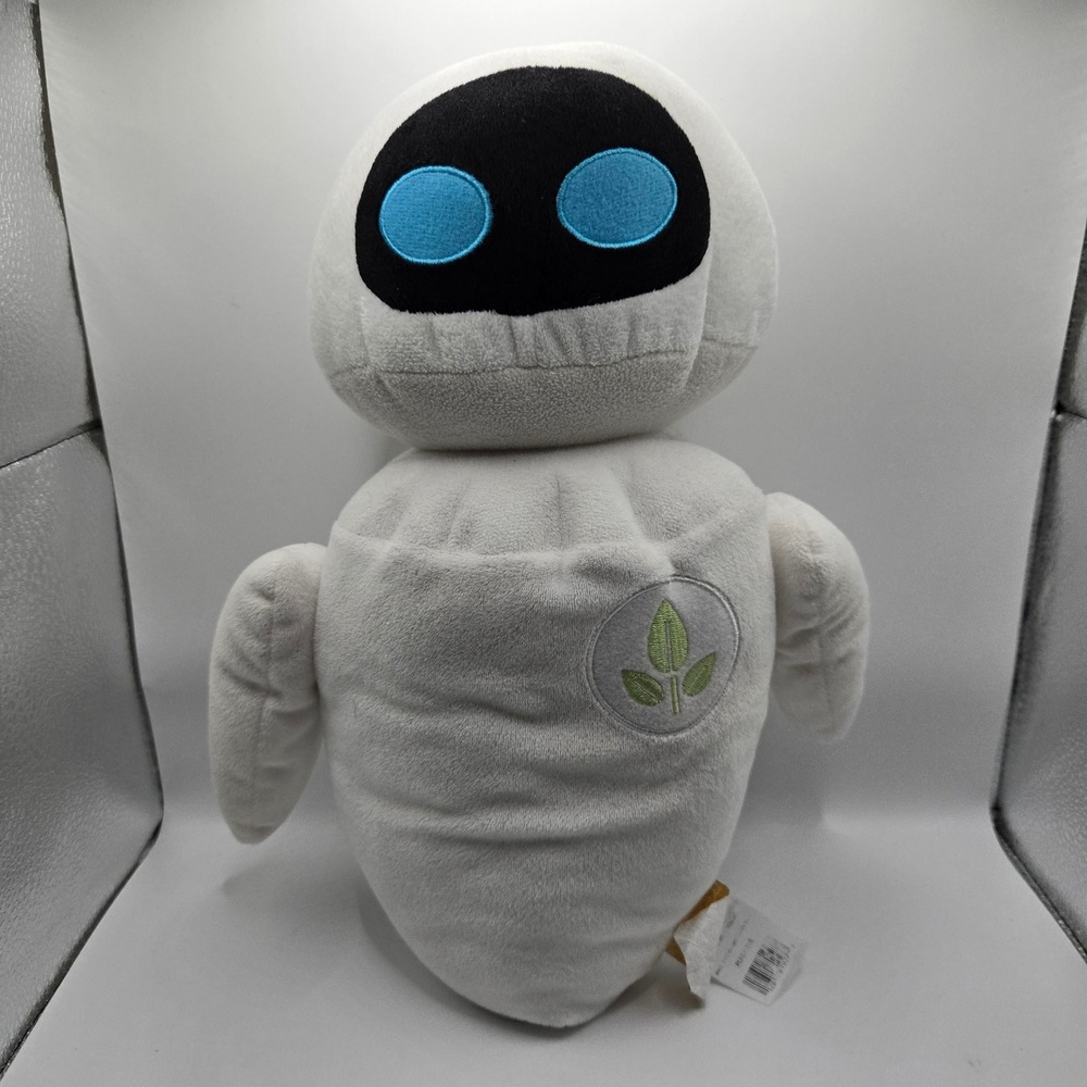 Original Disney Store Pixar WALL-E EVE ROBOT 14" Plush‎ Open Eyes STAMP RARE HTF